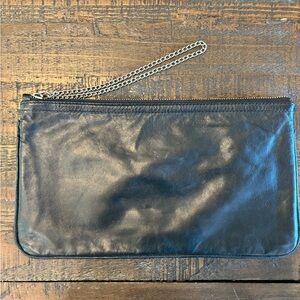 ADA Handbags Black Leather Clutch with Chain Strap